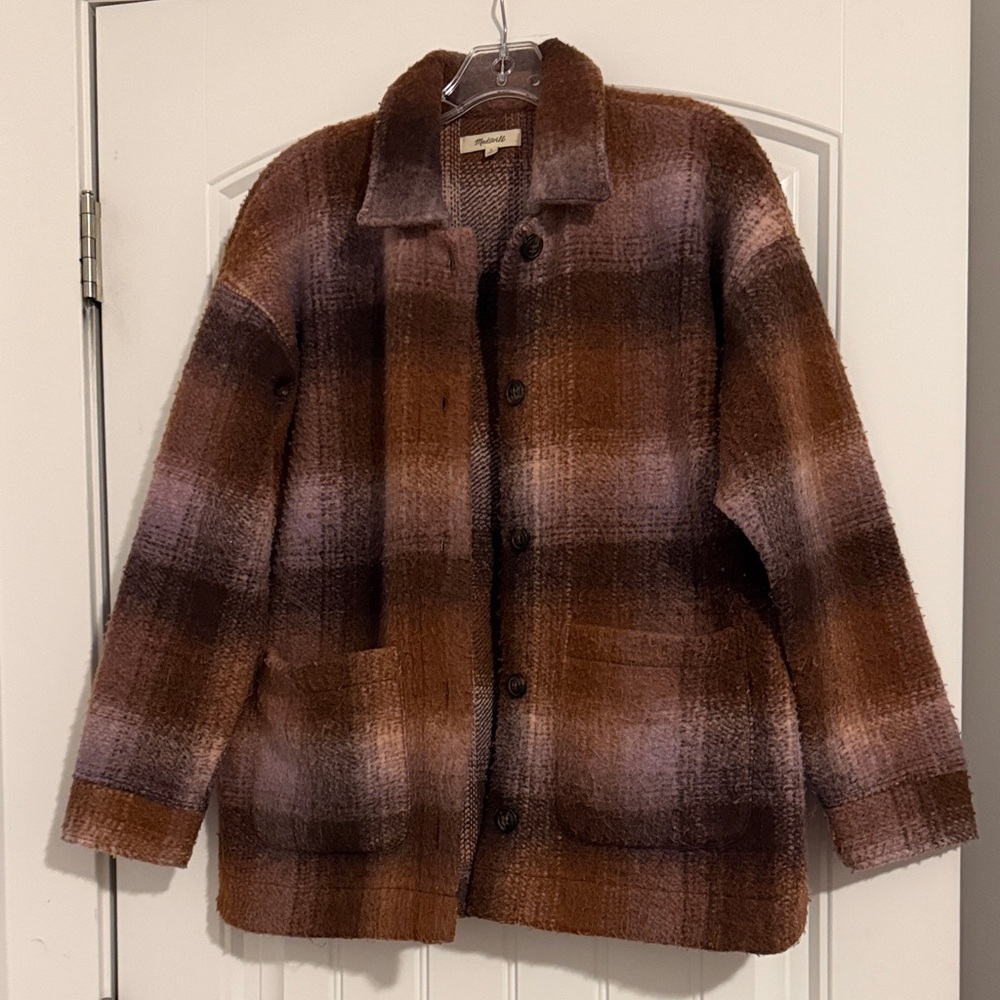 Madewell Brown and Purple Plaid Teddy Jacket